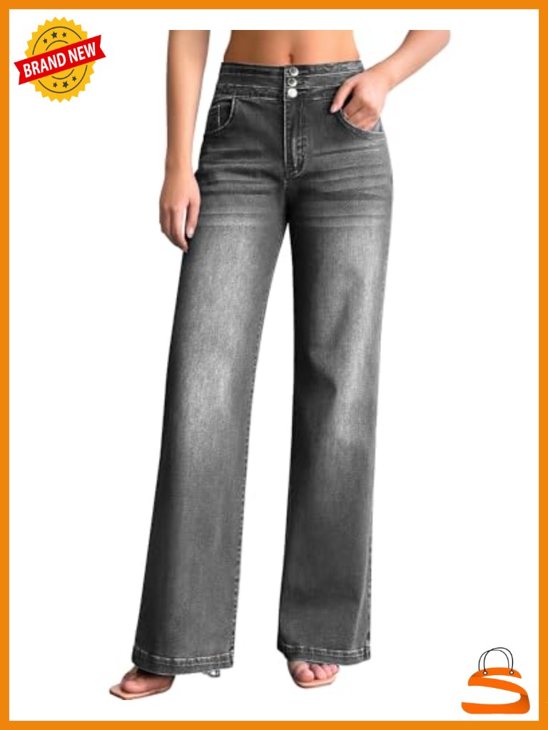 High Waisted Wide Leg Stretch Baggy Jeans Casual Loose Denim Pants